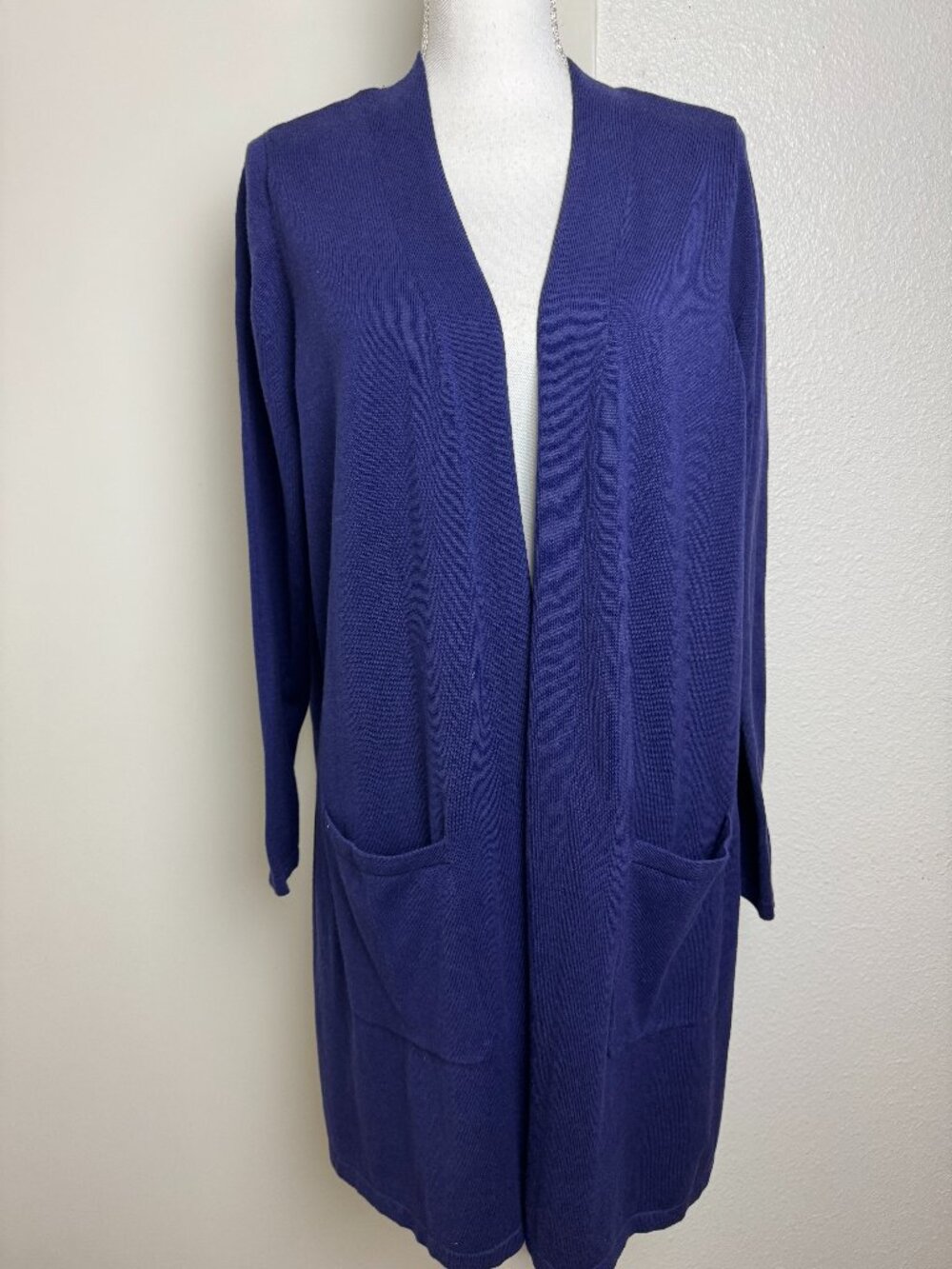NWOT Isaac Mizrahi Live! Open-Front Cardigan Cotton Rayon Purple Pockets 1X